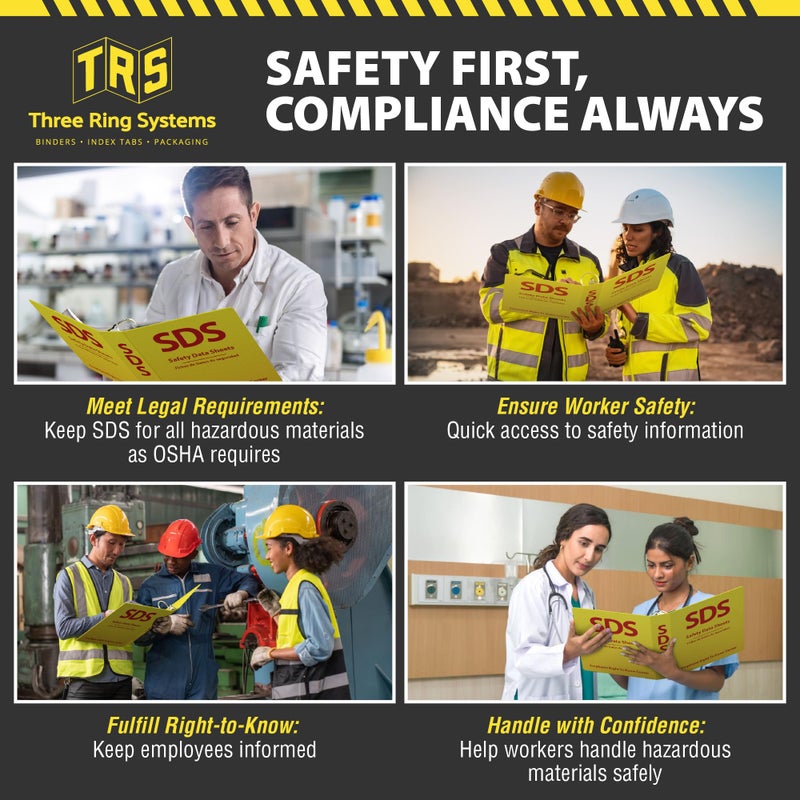 Three Ring Systems SDS Poly 3-Ring Binder 2 Inch - Bilingual English/Spanish Safety Data Sheet Binder - Heavy Duty MSDS Organizer for OSHA Compliance - Holds up to 400 SDS Sheets - Bright Yellow for High Visibility - Image 3